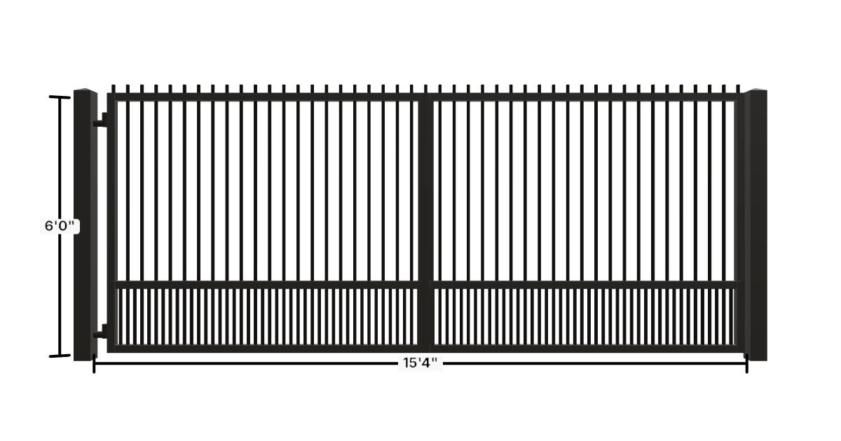 Drawing of the configured Driveway Gate, 15'4" wide × 6'0" high, with dimensions