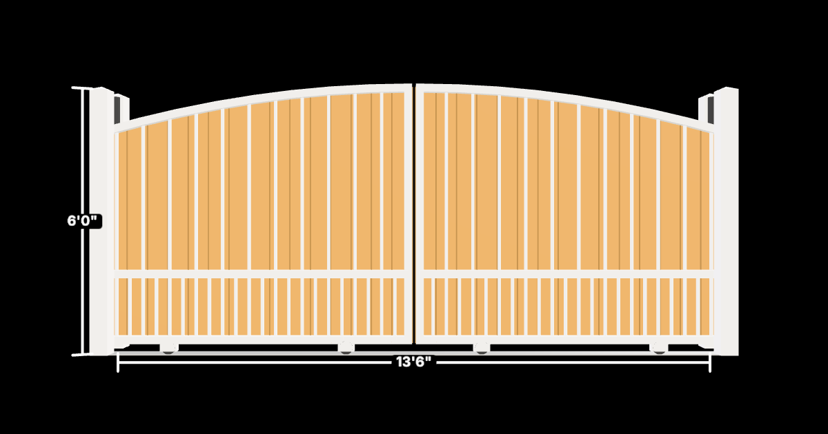 Drawing of the configured Driveway Gate, 13'6" wide × 6'0" high, with dimensions