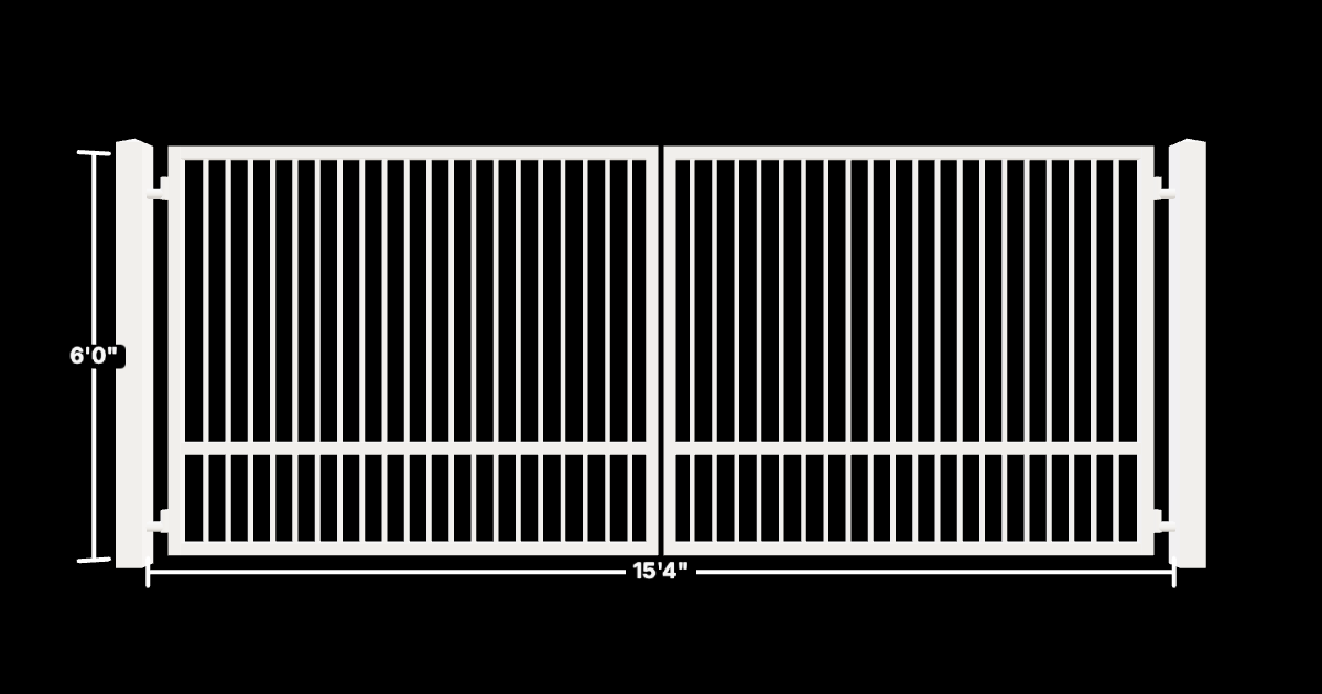 Drawing of the configured Driveway Gate, 15'4" wide × 6'0" high, with dimensions