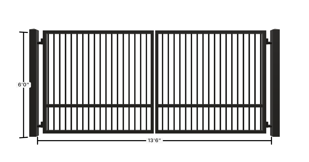 Drawing of the configured Driveway Gate, 13'6" wide × 6'0" high, with dimensions
