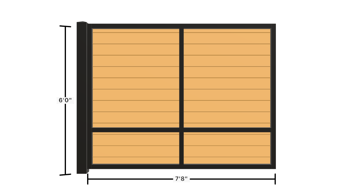 Drawing of the configured Luxury Fence Panel, 7'8" wide × 6'0" high, with dimensions