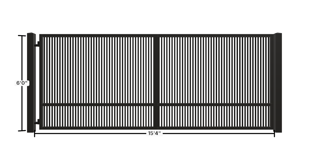Drawing of the configured Driveway Gate, 15'4" wide × 6'0" high, with dimensions