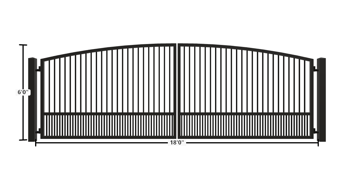 Drawing of the configured Driveway Gate, 18'0" wide × 6'0" high, with dimensions