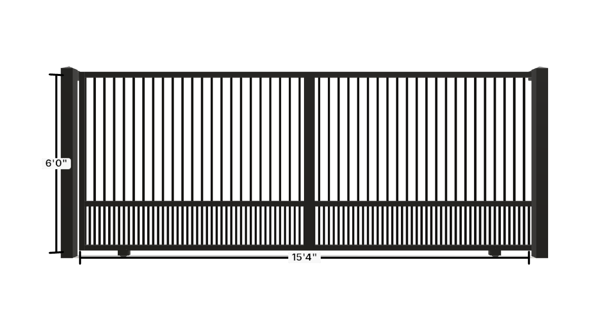 Drawing of the configured Driveway Gate, 15'4" wide × 6'0" high, with dimensions