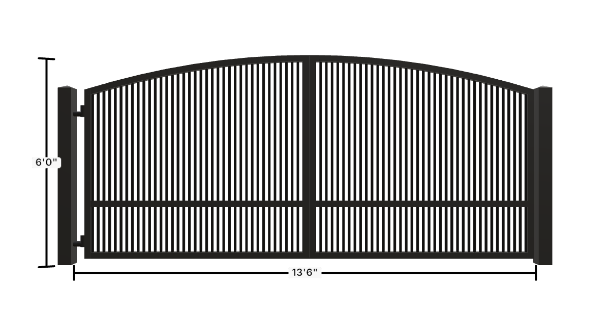 Drawing of the configured Driveway Gate, 13'6" wide × 6'0" high, with dimensions