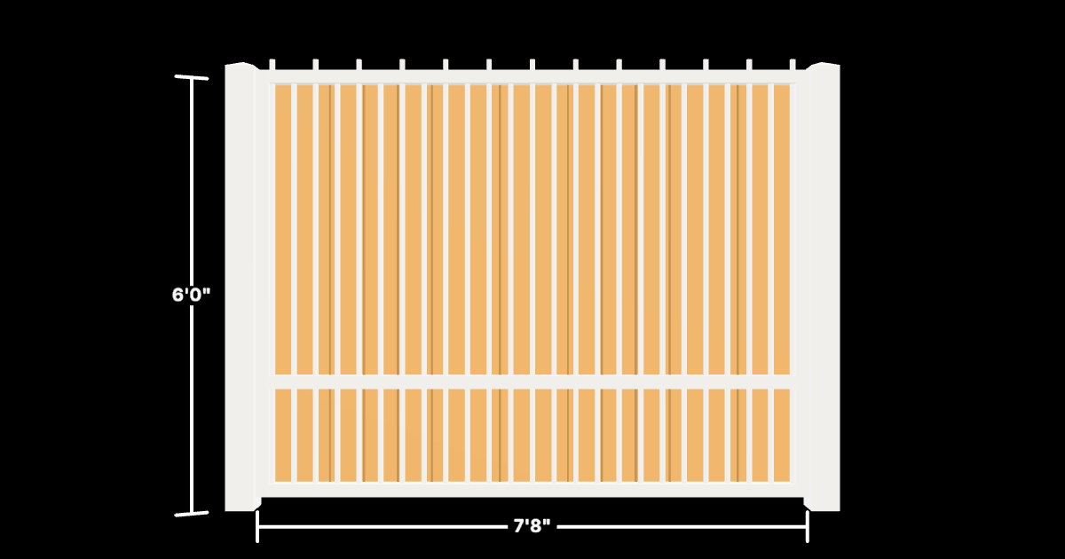 Drawing of the configured Luxury Fence Panel, 7'8" wide × 6'0" high, with dimensions