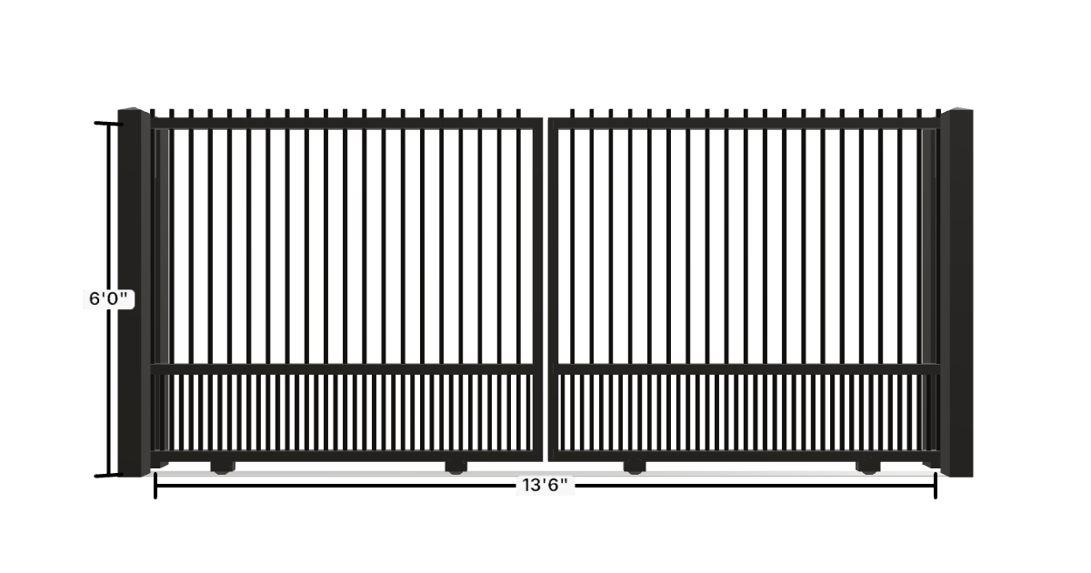 Drawing of the configured Driveway Gate, 13'6" wide × 6'0" high, with dimensions