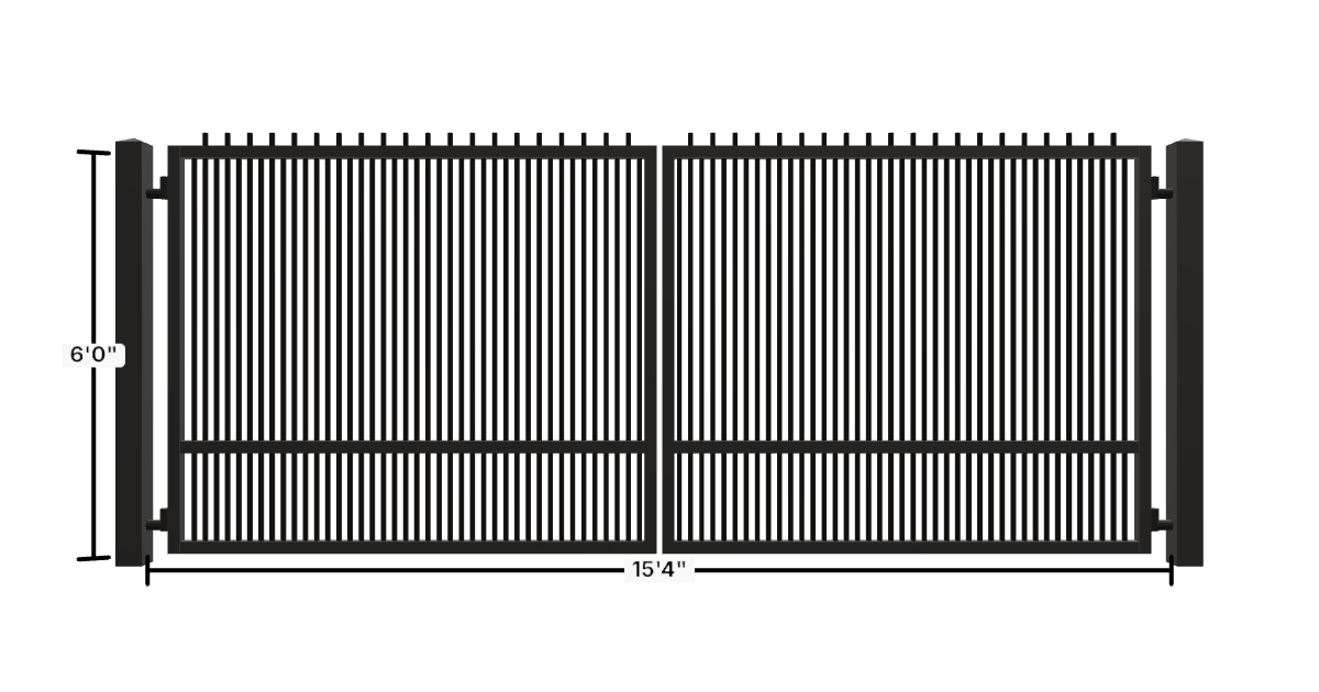 Drawing of the configured Driveway Gate, 15'4" wide × 6'0" high, with dimensions