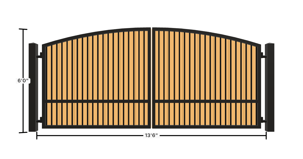 Drawing of the configured Driveway Gate, 13'6" wide × 6'0" high, with dimensions