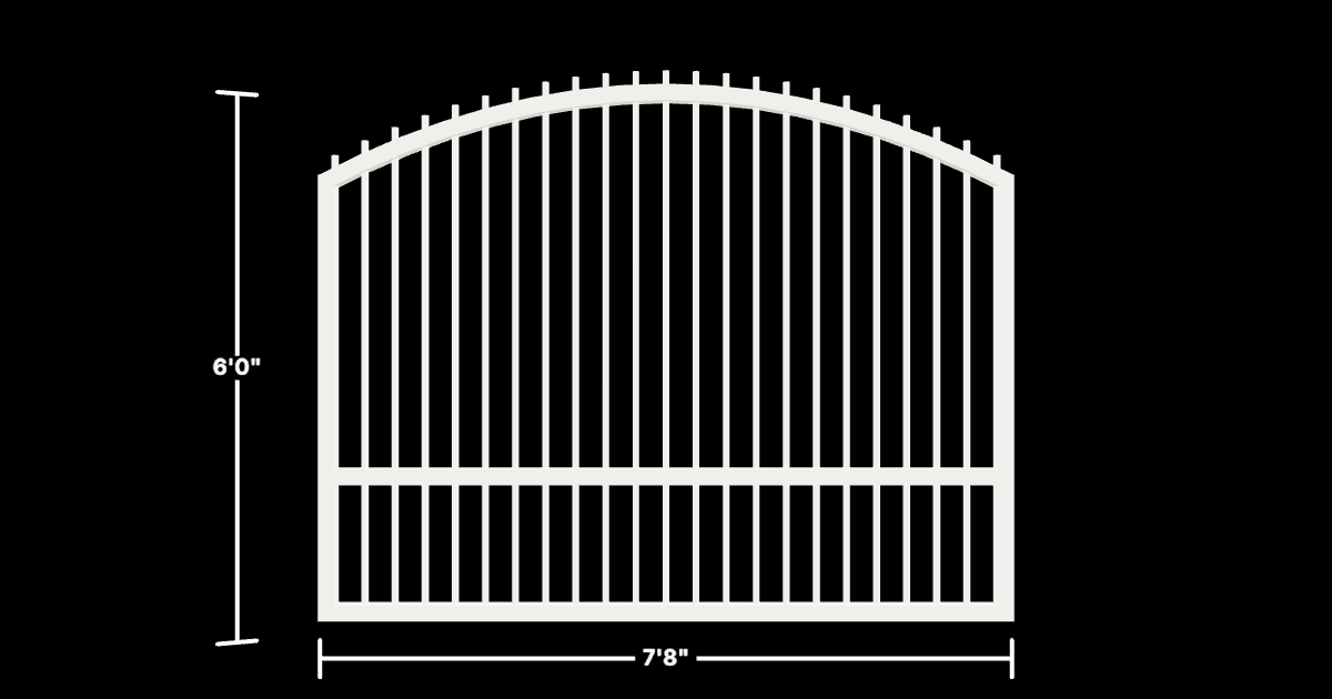 Drawing of the configured Luxury Fence Panel, 7'8" wide × 6'0" high, with dimensions