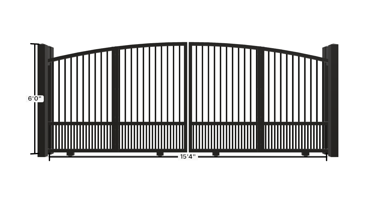 Drawing of the configured Driveway Gate, 15'4" wide × 6'0" high, with dimensions