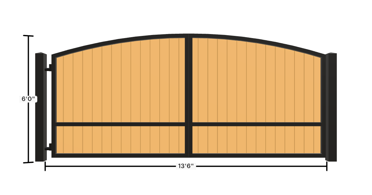 Drawing of the configured Driveway Gate, 13'6" wide × 6'0" high, with dimensions
