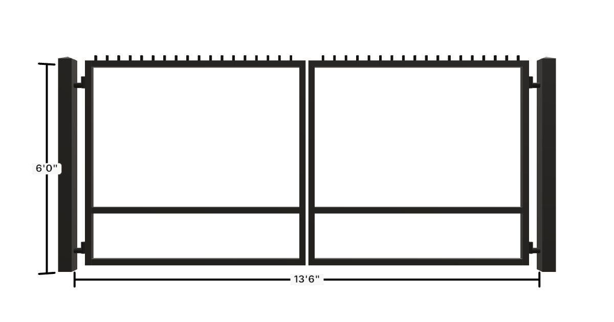 Drawing of the configured Driveway Gate, 13'6" wide × 6'0" high, with dimensions