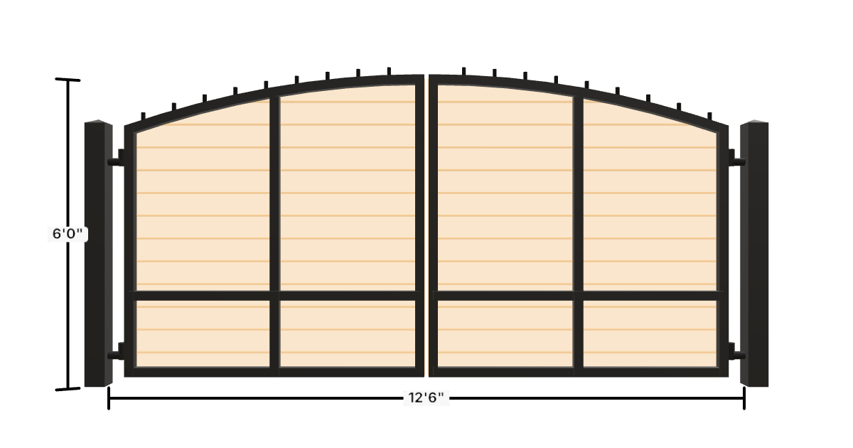 Drawing of the configured Driveway Gate, 13'6" wide × 6'0" high, with dimensions