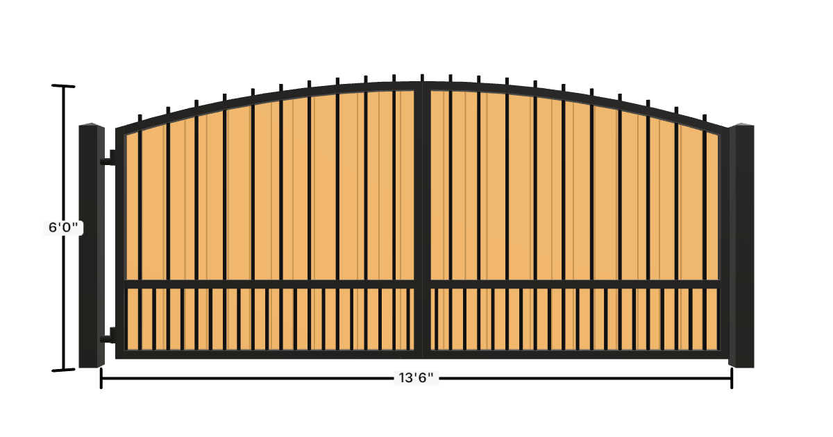 Drawing of the configured Driveway Gate, 13'6" wide × 6'0" high, with dimensions