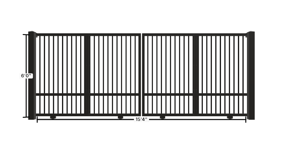 Drawing of the configured Driveway Gate, 15'4" wide × 6'0" high, with dimensions