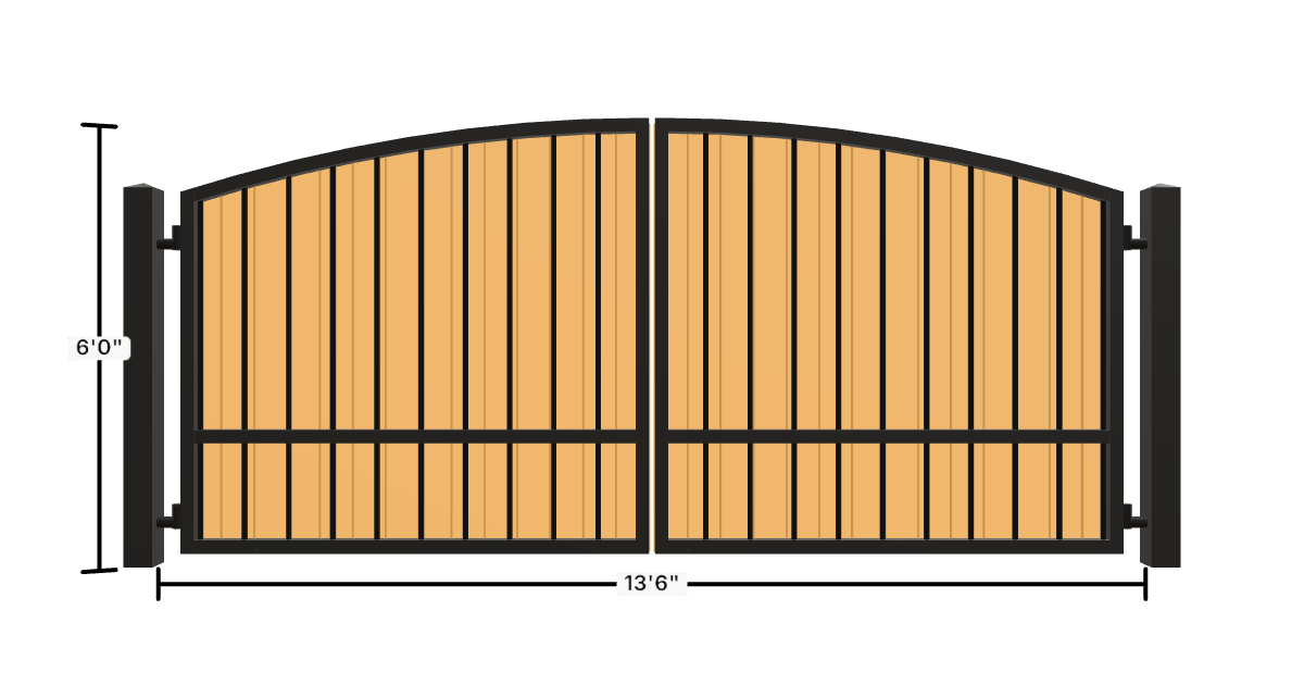 Drawing of the configured Driveway Gate, 13'6" wide × 6'0" high, with dimensions