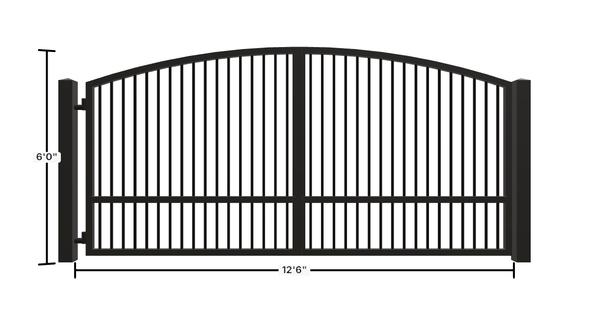 Drawing of the configured Driveway Gate, 12'6" wide × 6'0" high, with dimensions