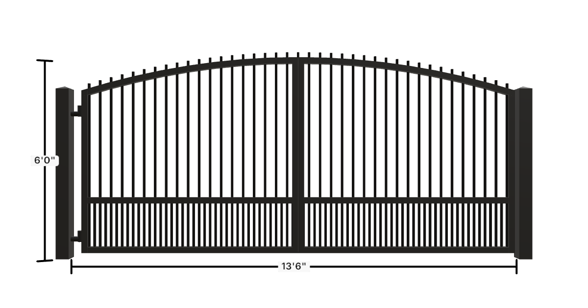 Drawing of the configured Driveway Gate, 13'6" wide × 6'0" high, with dimensions