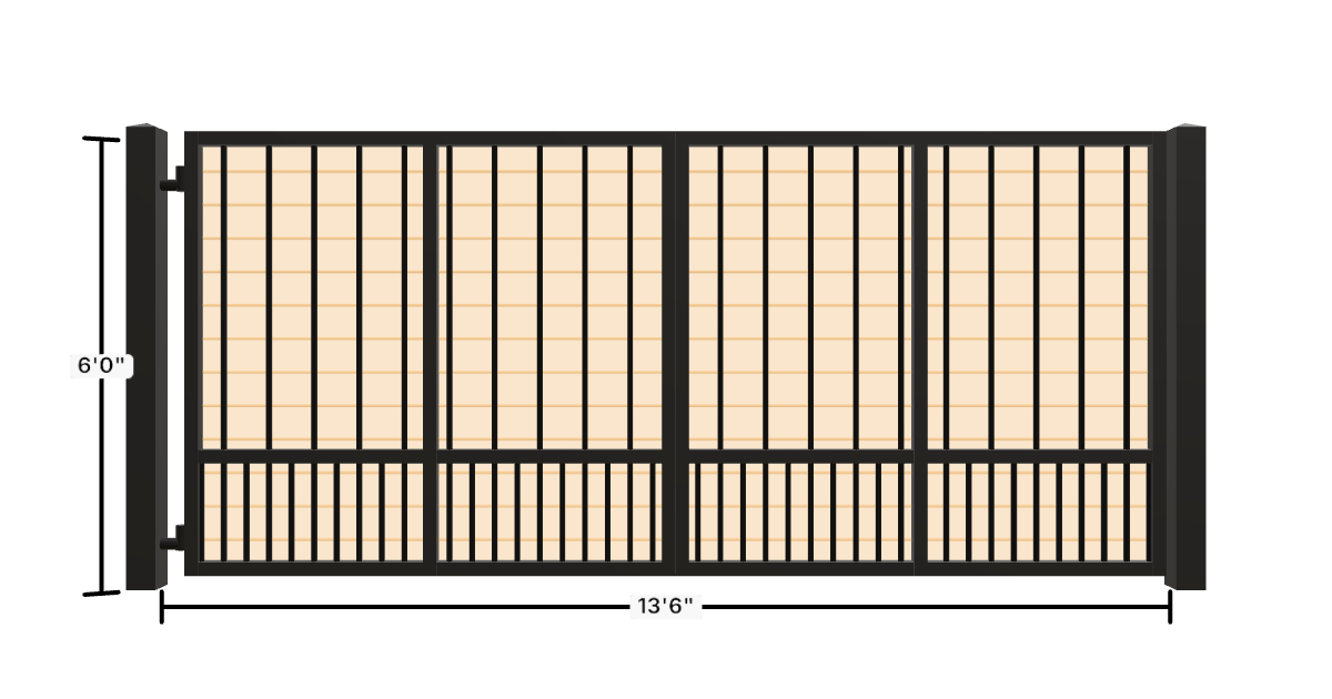 Drawing of the configured Driveway Gate, 13'6" wide × 6'0" high, with dimensions