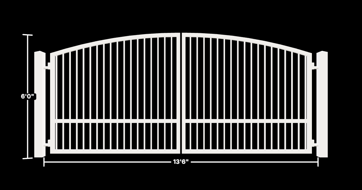 Drawing of the configured Driveway Gate, 13'6" wide × 6'0" high, with dimensions