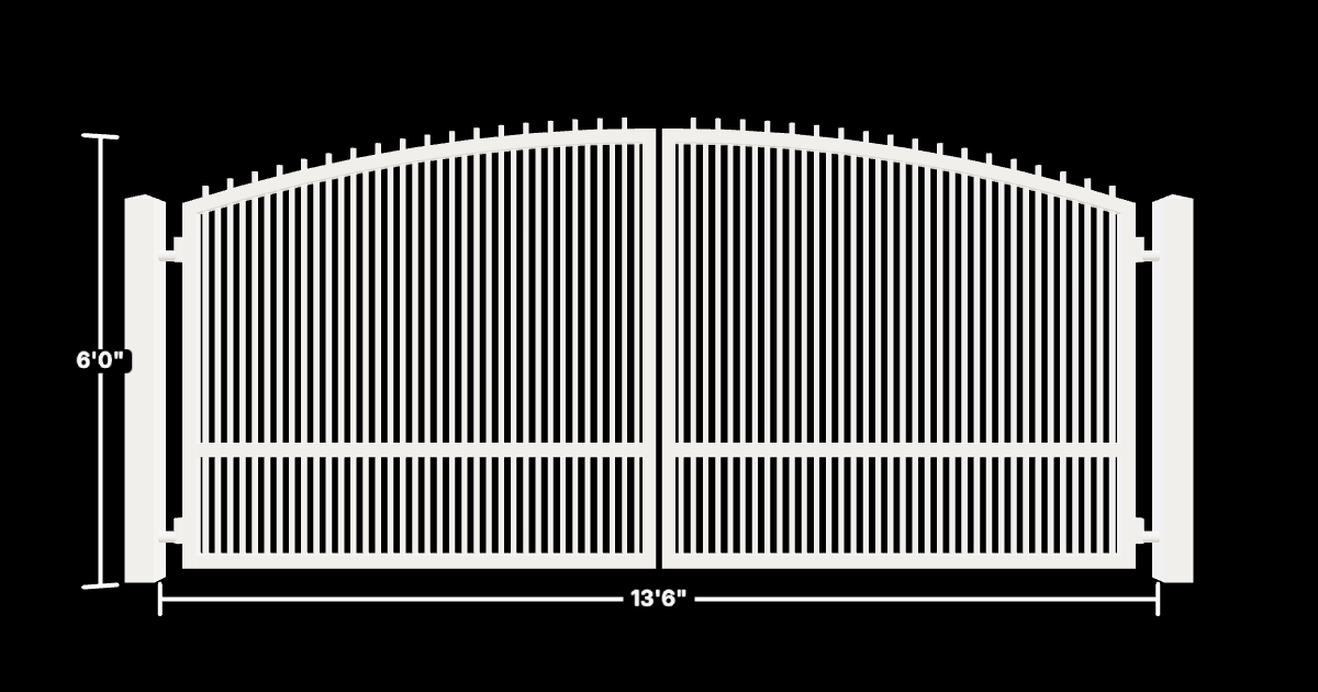 Drawing of the configured Driveway Gate, 13'6" wide × 6'0" high, with dimensions