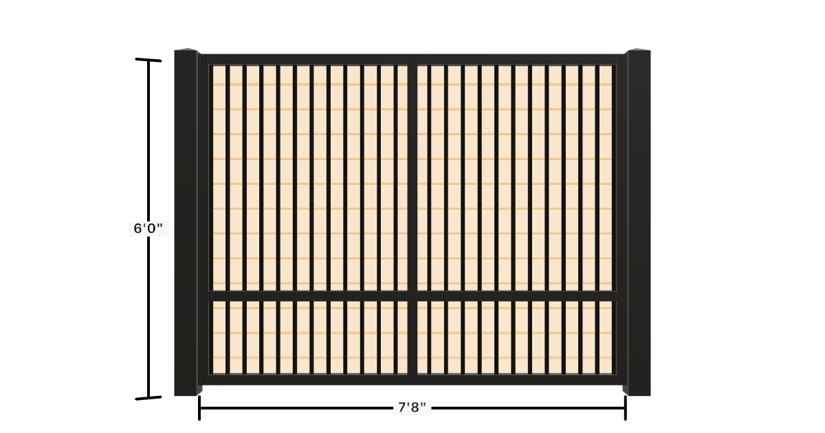 Drawing of the configured Luxury Fence Panel, 7'8" wide × 6'0" high, with dimensions