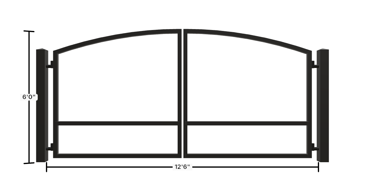Drawing of the configured Driveway Gate, 12'6" wide × 6'0" high, with dimensions