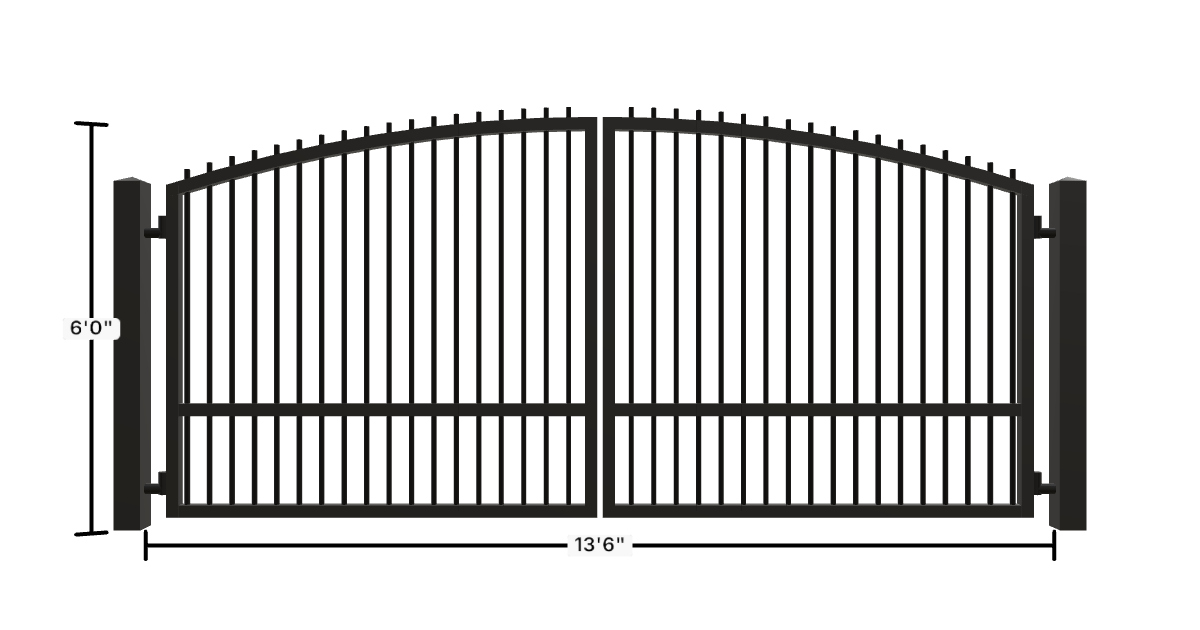 Drawing of the configured Driveway Gate, 13'6" wide × 6'0" high, with dimensions