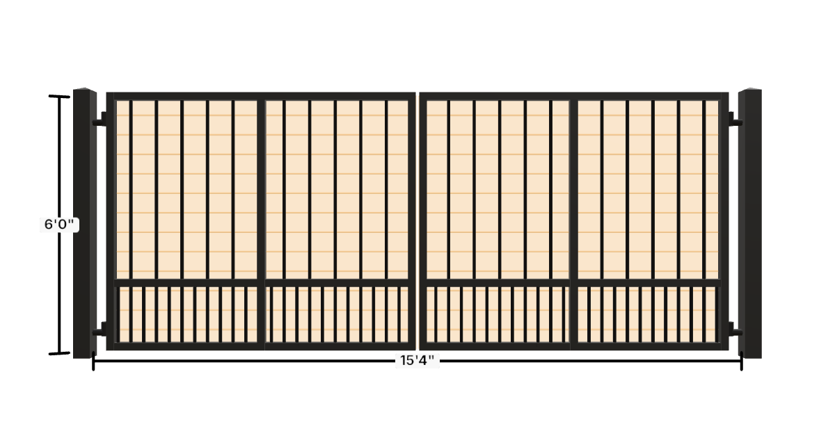 Drawing of the configured Driveway Gate, 15'4" wide × 6'0" high, with dimensions