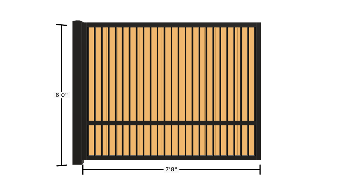 Drawing of the configured Luxury Fence Panel, 7'8" wide × 6'0" high, with dimensions