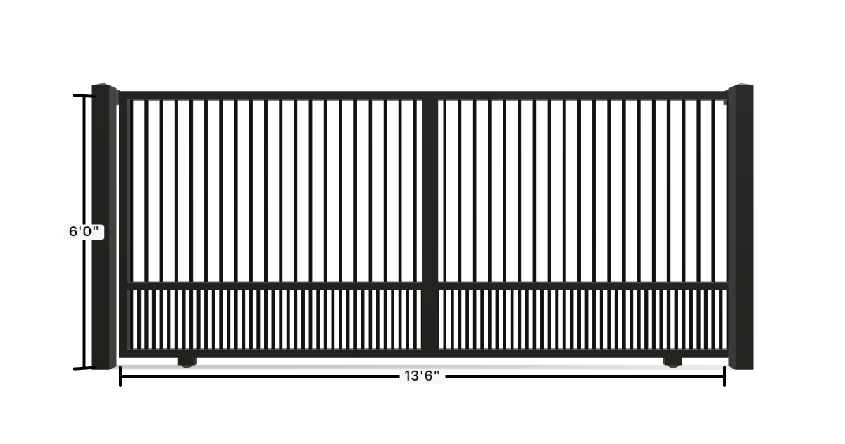 Drawing of the configured Driveway Gate, 13'6" wide × 6'0" high, with dimensions