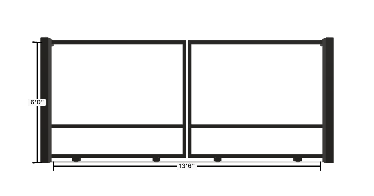 Drawing of the configured Driveway Gate, 13'6" wide × 6'0" high, with dimensions