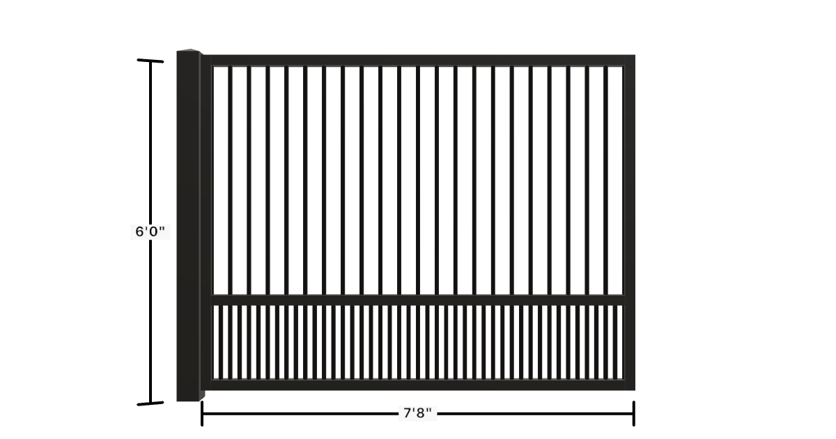 Drawing of the configured Luxury Fence Panel, 7'8" wide × 6'0" high, with dimensions