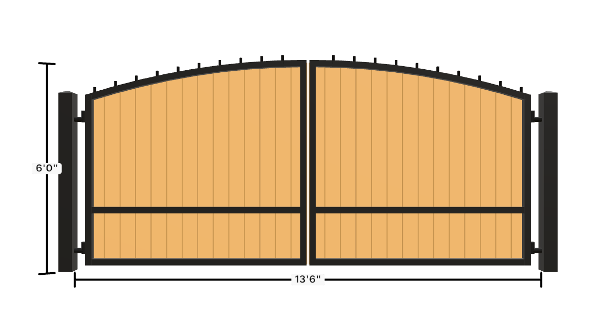 Drawing of the configured Driveway Gate, 13'6" wide × 6'0" high, with dimensions