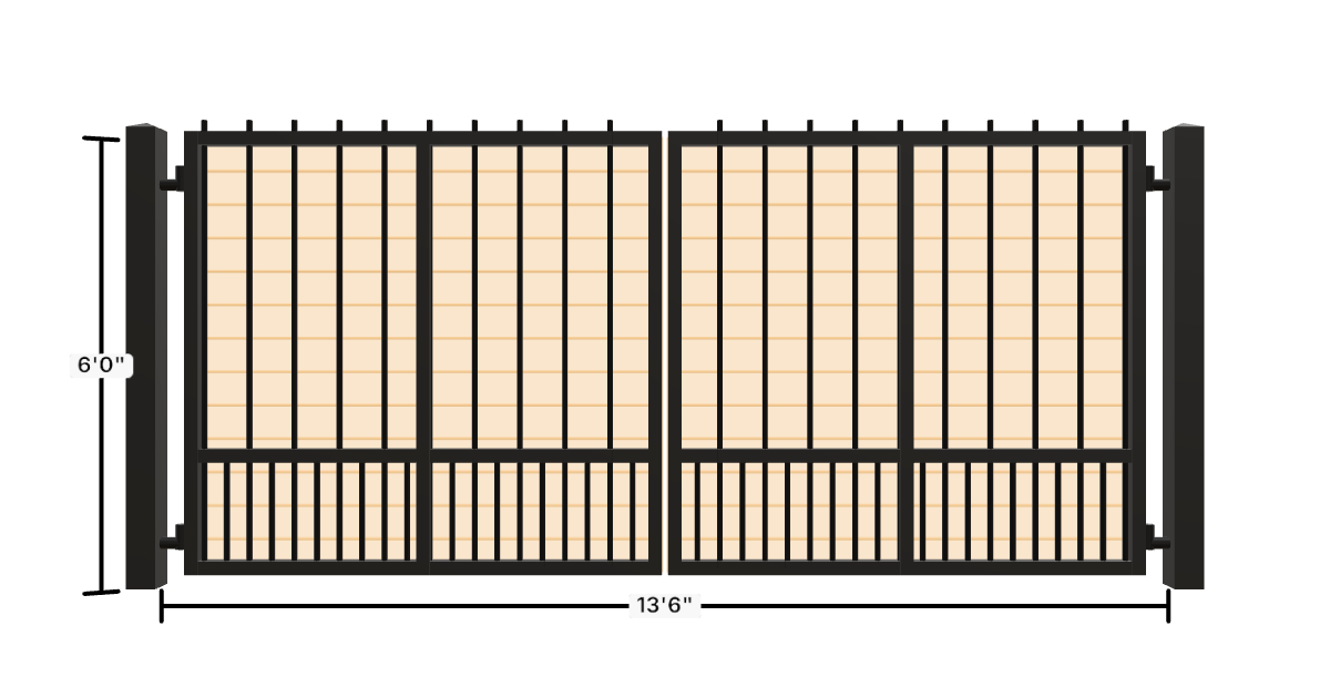 Drawing of the configured Driveway Gate, 13'6" wide × 6'0" high, with dimensions
