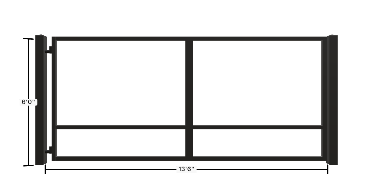Drawing of the configured Driveway Gate, 13'6" wide × 6'0" high, with dimensions
