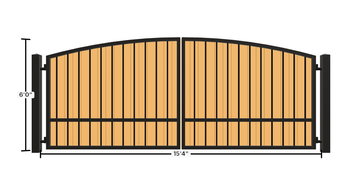 Drawing of the configured Driveway Gate, 15'4" wide × 6'0" high, with dimensions