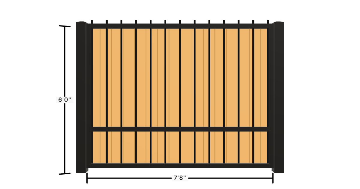 Drawing of the configured Luxury Fence Panel, 7'8" wide × 6'0" high, with dimensions