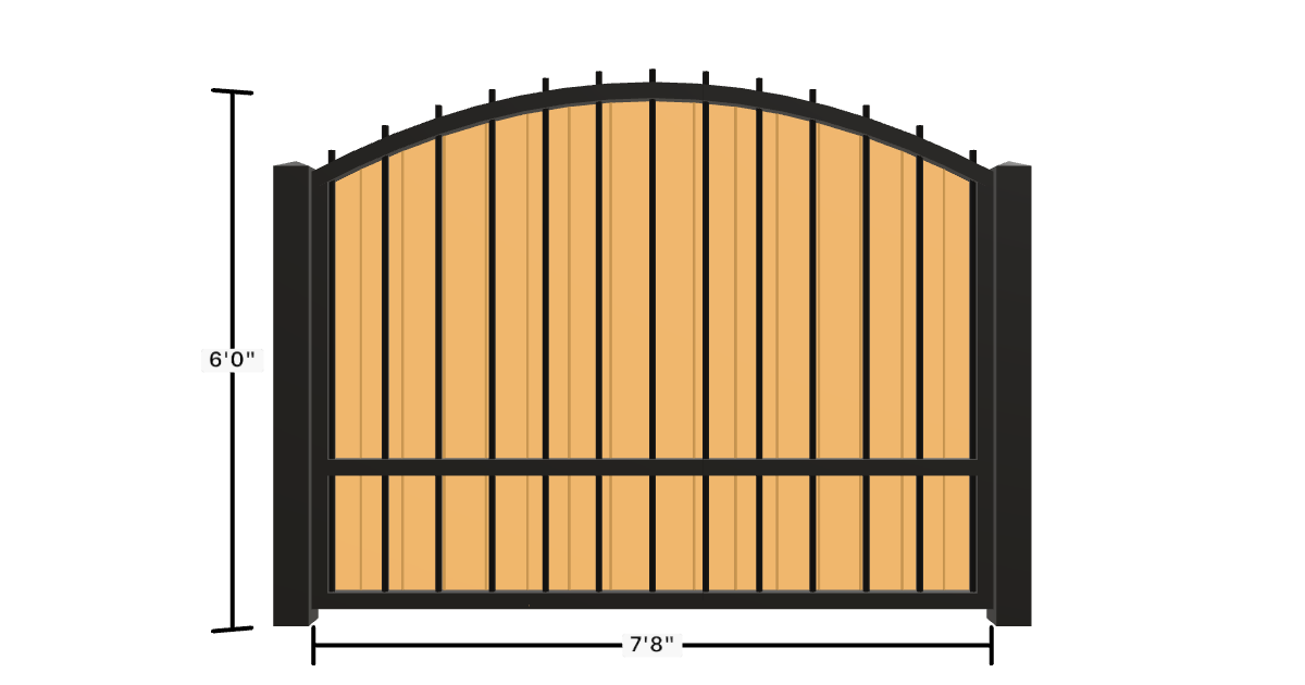 Drawing of the configured Luxury Fence Panel, 7'8" wide × 6'0" high, with dimensions