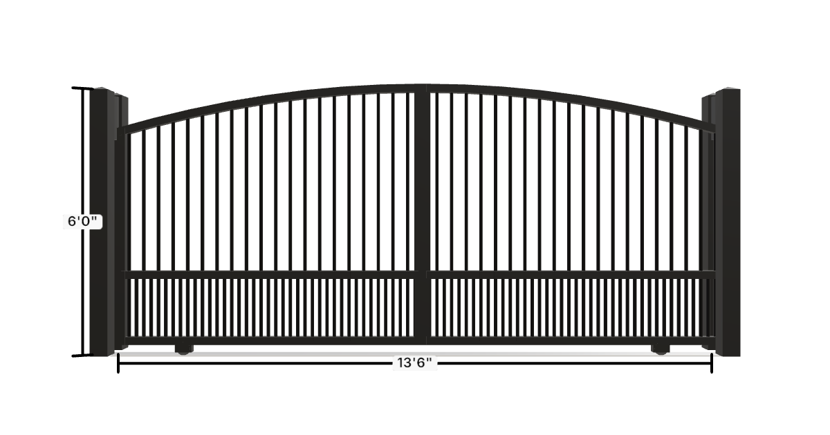 Drawing of the configured Driveway Gate, 13'6" wide × 6'0" high, with dimensions