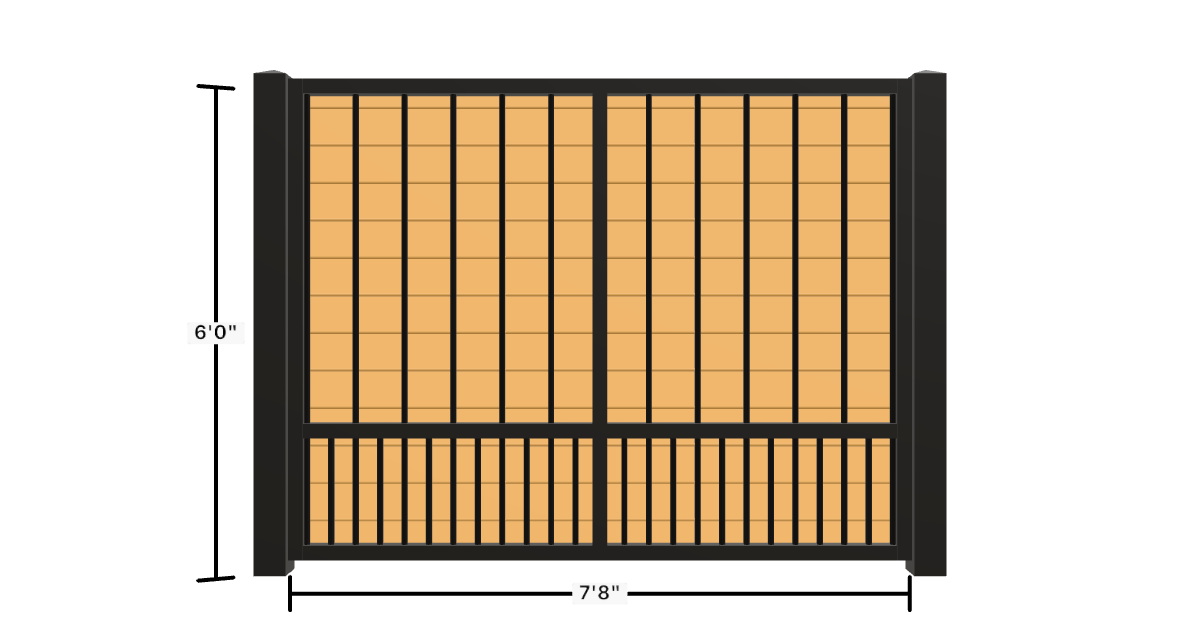 Drawing of the configured Luxury Fence Panel, 7'8" wide × 6'0" high, with dimensions