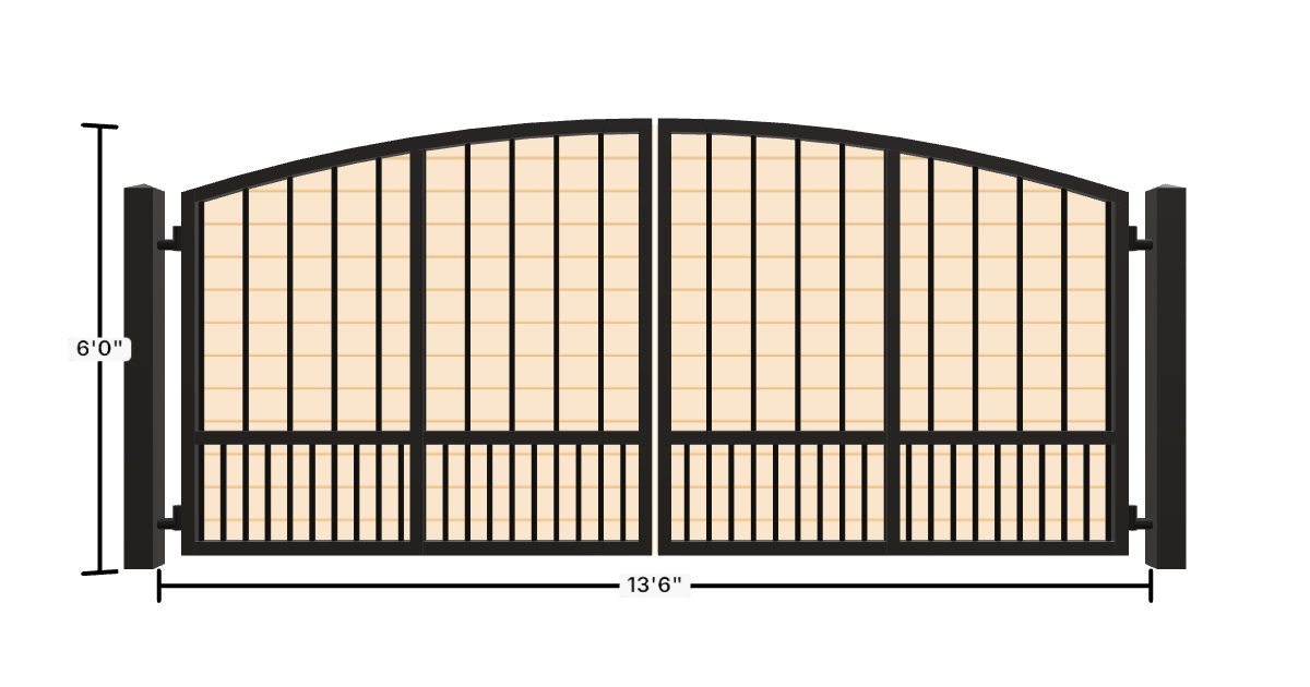 Drawing of the configured Driveway Gate, 13'6" wide × 6'0" high, with dimensions