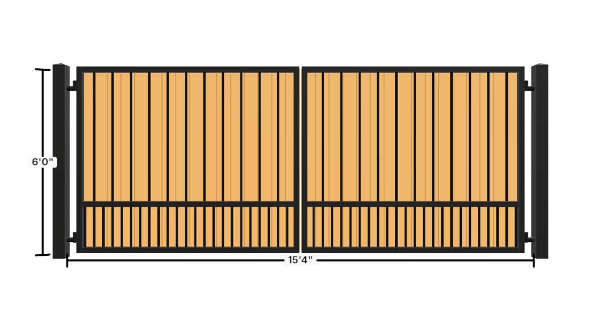 Drawing of the configured Driveway Gate, 15'4" wide × 6'0" high, with dimensions