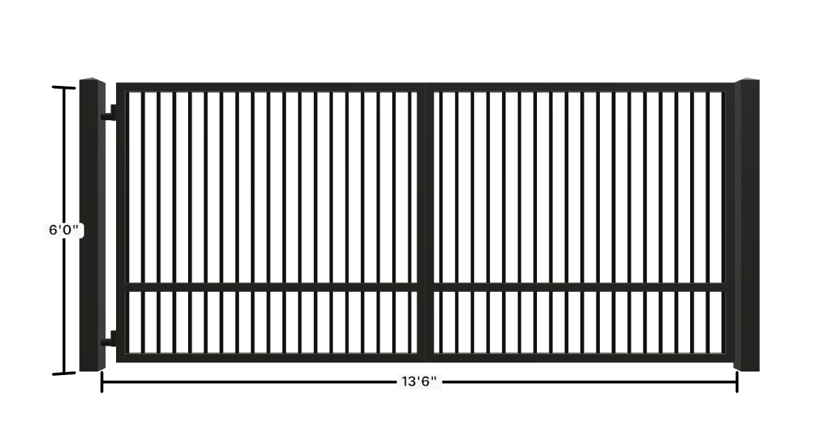 Drawing of the configured Driveway Gate, 13'6" wide × 6'0" high, with dimensions