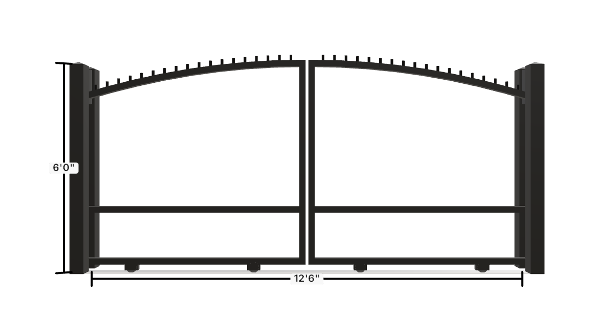 Drawing of the configured Driveway Gate, 12'6" wide × 6'0" high, with dimensions