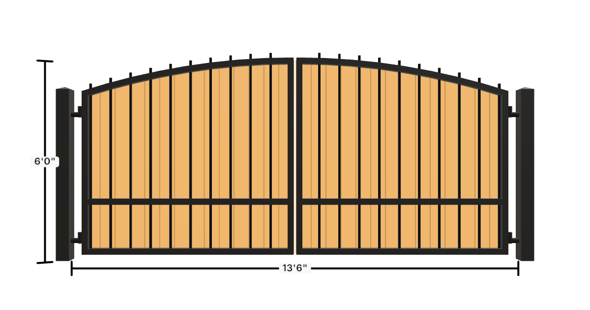 Drawing of the configured Driveway Gate, 13'6" wide × 6'0" high, with dimensions