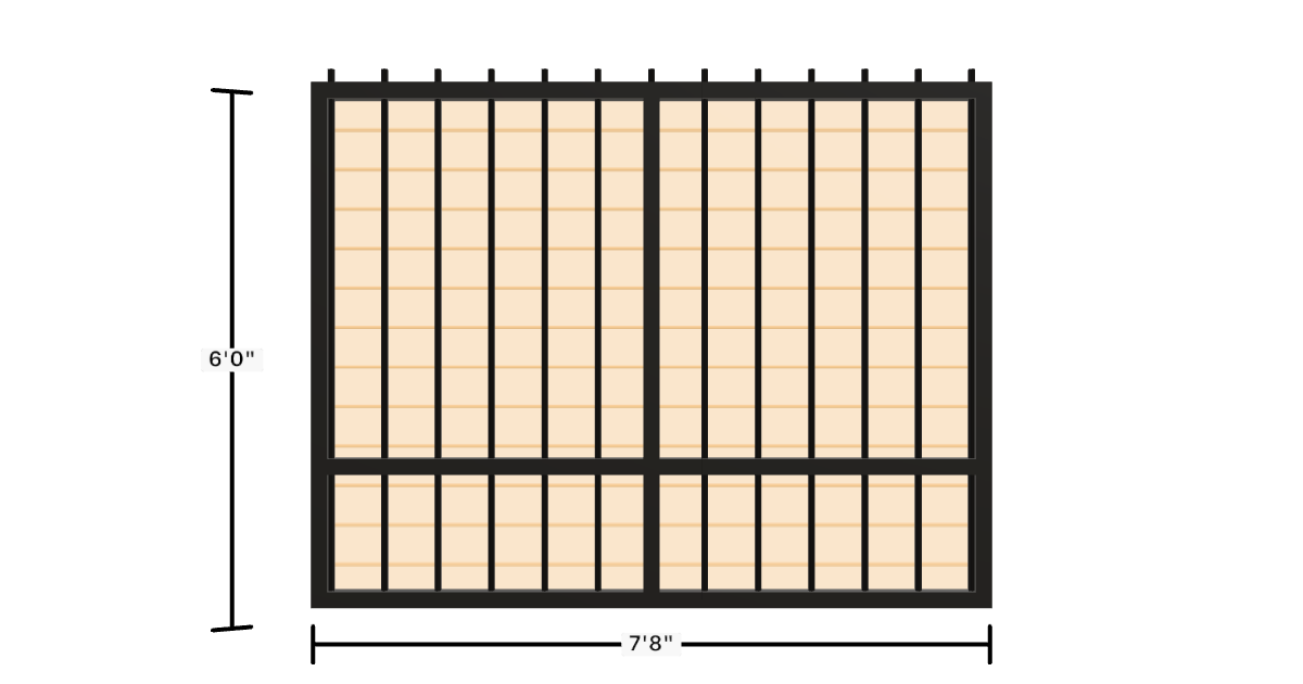 Drawing of the configured Luxury Fence Panel, 7'8" wide × 6'0" high, with dimensions