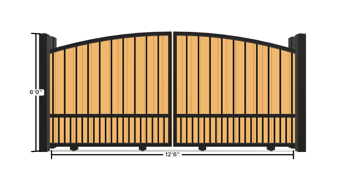 Drawing of the configured Driveway Gate, 12'6" wide × 6'0" high, with dimensions