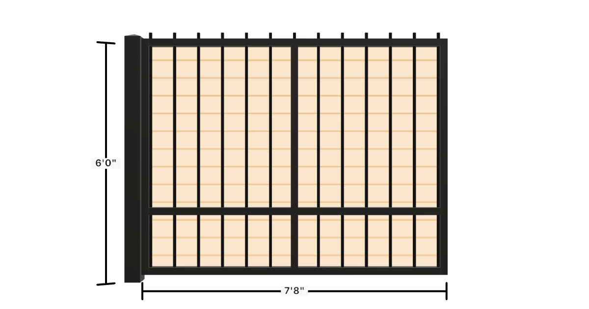 Drawing of the configured Luxury Fence Panel, 7'8" wide × 6'0" high, with dimensions